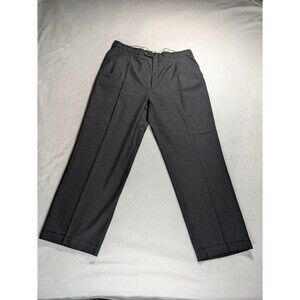 Men's Vintage Burberry Pleated Silk Lined Slacks With Cuffed Hem Grey Sz 40x30